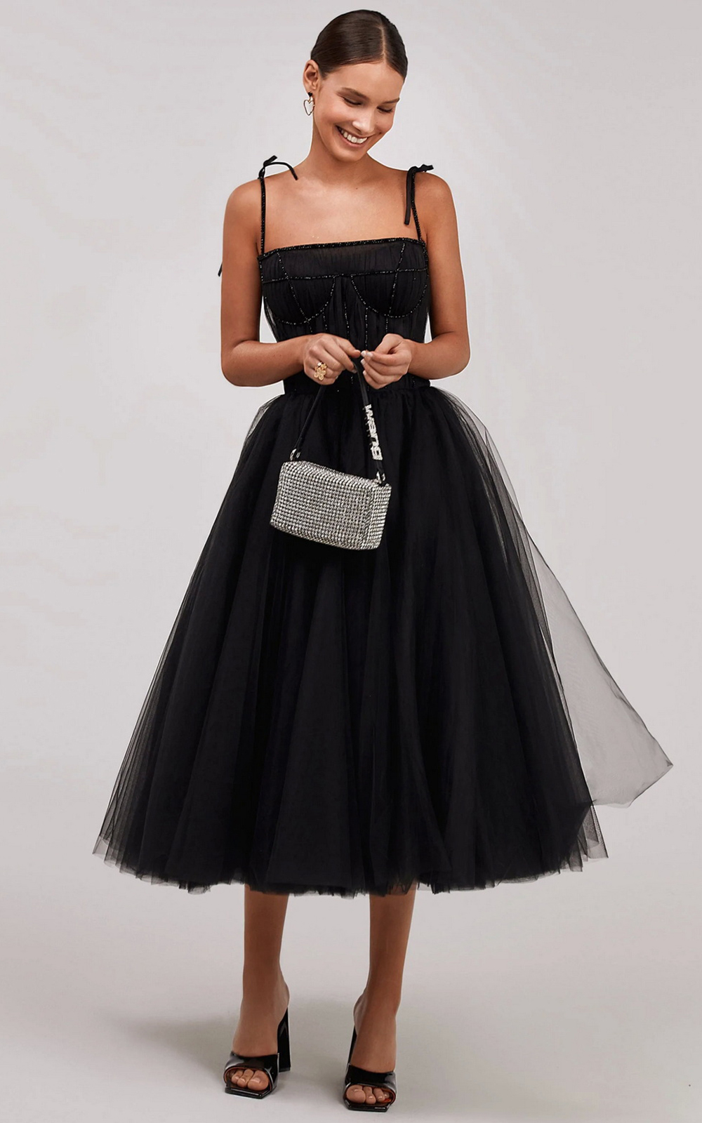 Fab tea length Mink & Black Textured Poly dress gown + wide brim mink hat S  2-6 | eBay