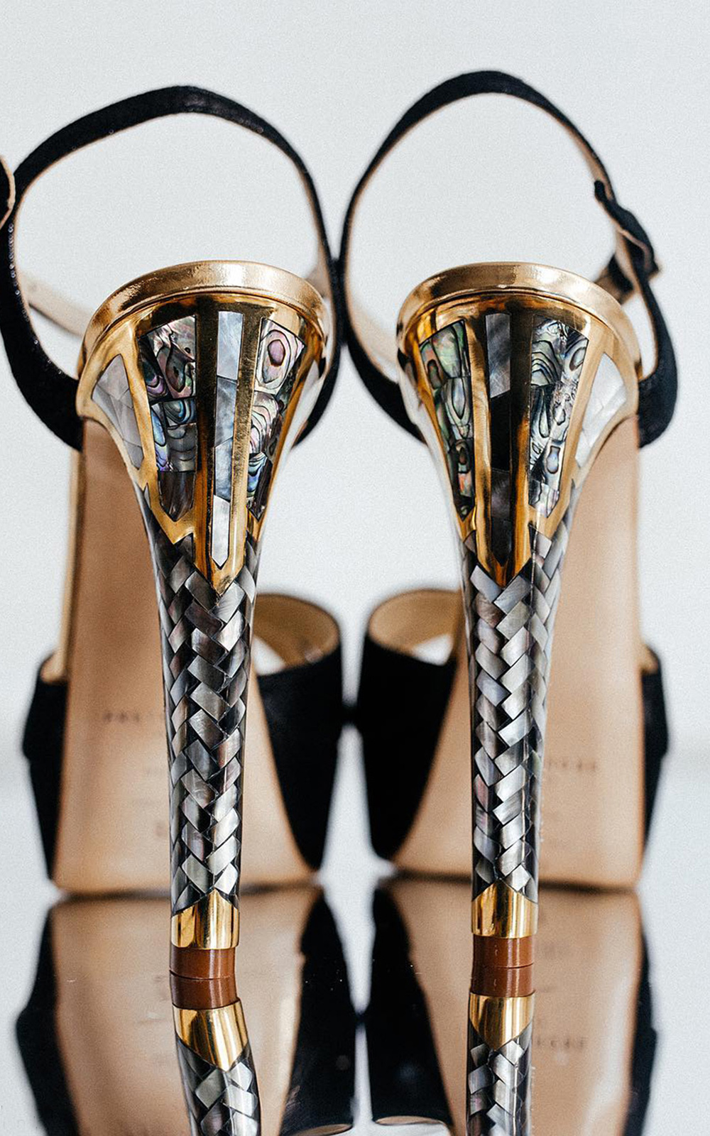 Reiss Cora - Black/gold Leather Strappy Wedge Heels, Uk 3 Eu 36 | Lyst UK