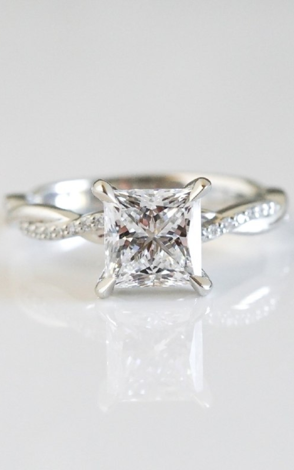 JeenMata Simple Princess Cut Diamond - Pave Band - Flush Set Round Diamond  - Thin Band Wedding Ring in 10K White Gold - Walmart.com